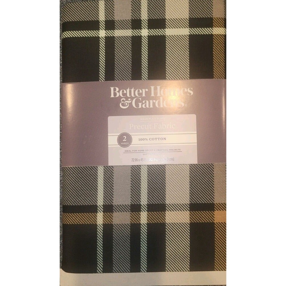 Better Homes & Gardens 100% Cotton  2 Yds X 45", Precut Fabric, Wave Plaid Black